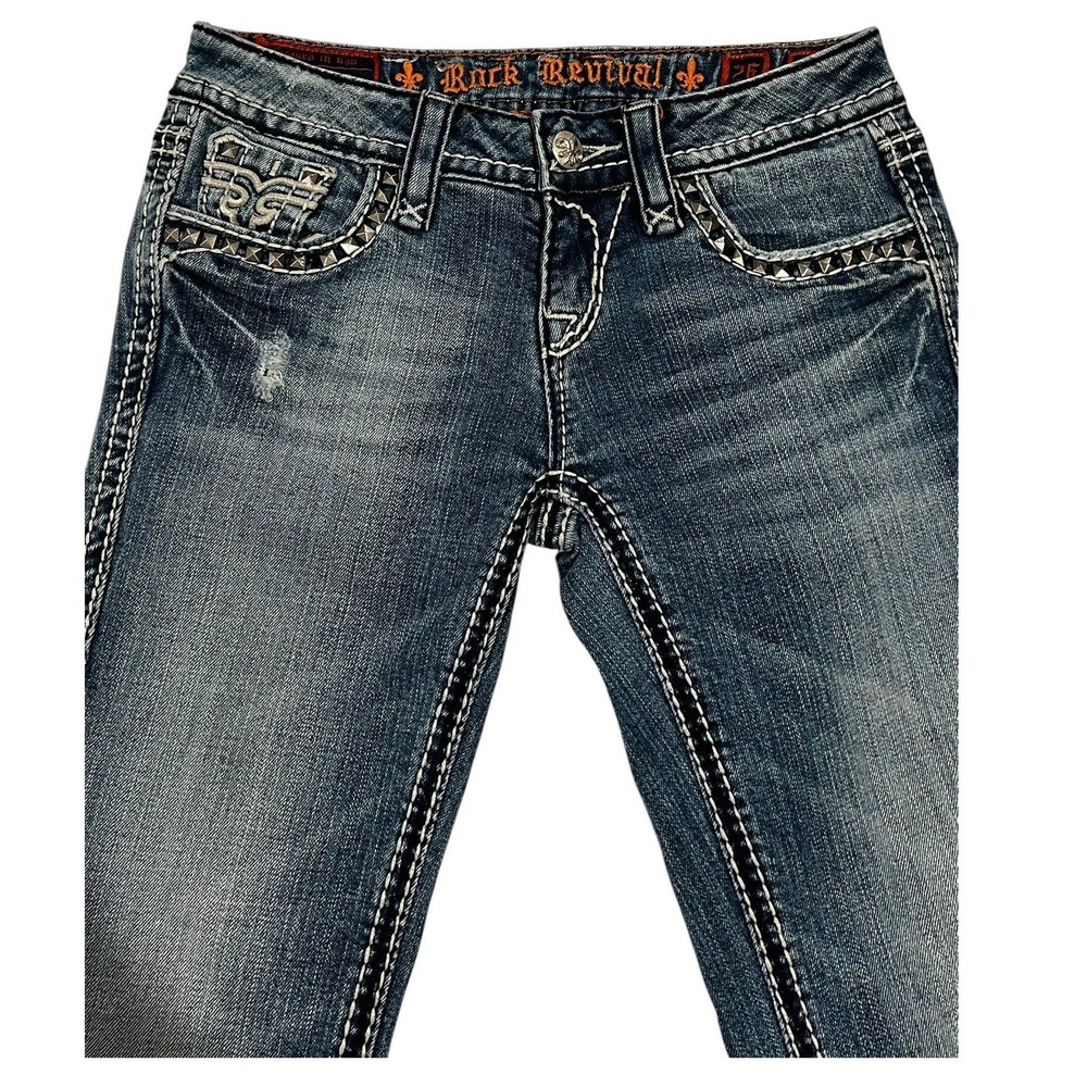 Rock Revival Celine Bootcut Jeans Blue Contrast Stitch Women's 26